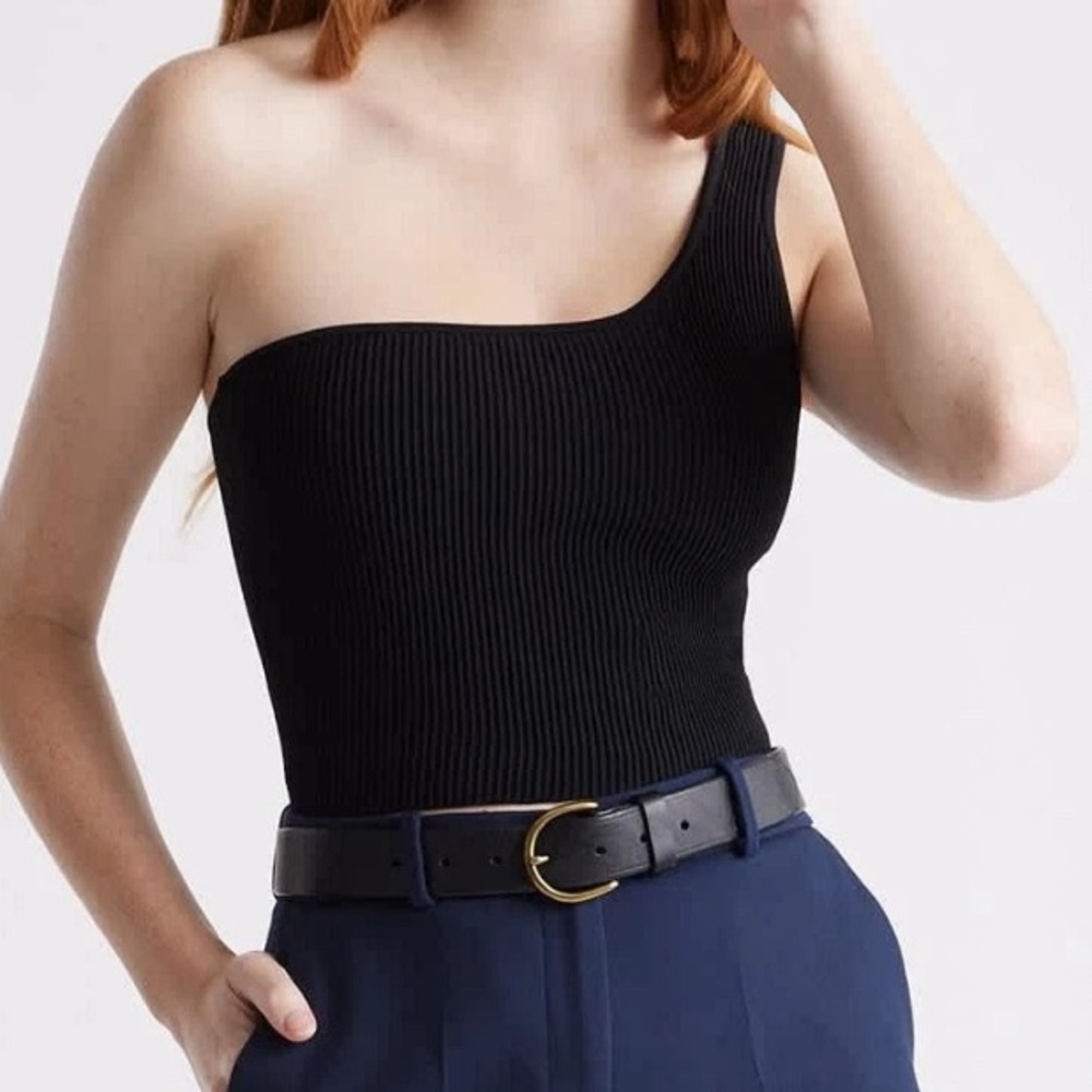 QUINCE Black Ribbed Top - Size Small